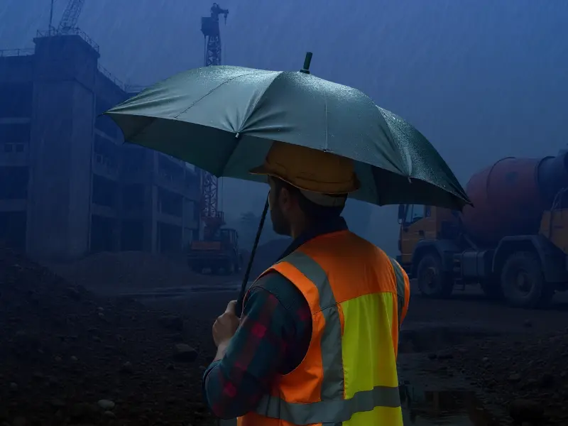 Raining at construction site